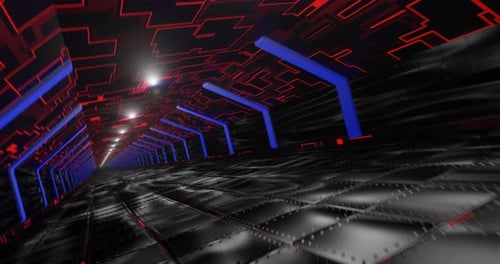 VJ loop of a futuristic tunnel. Dark tunnel interior with changing texture. 3d render.