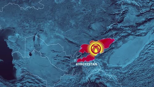 Animated Map of Kyrgyzstan Revealing Country Outline and Flag