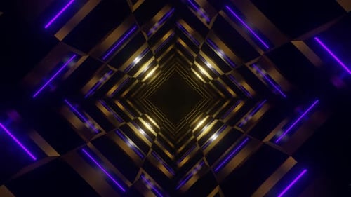 Gold And Purple Neon Glow Chess Type Tunnel Background Vj Loop In 4K