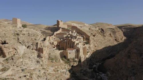 Mar Saba Greek Orthodox Monastery in Israel Judaean Desert, Aerial view