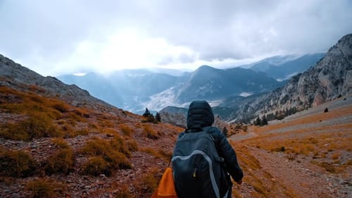 Hiking in the Pyrenees Mountains During Cloudy Weather in Spain