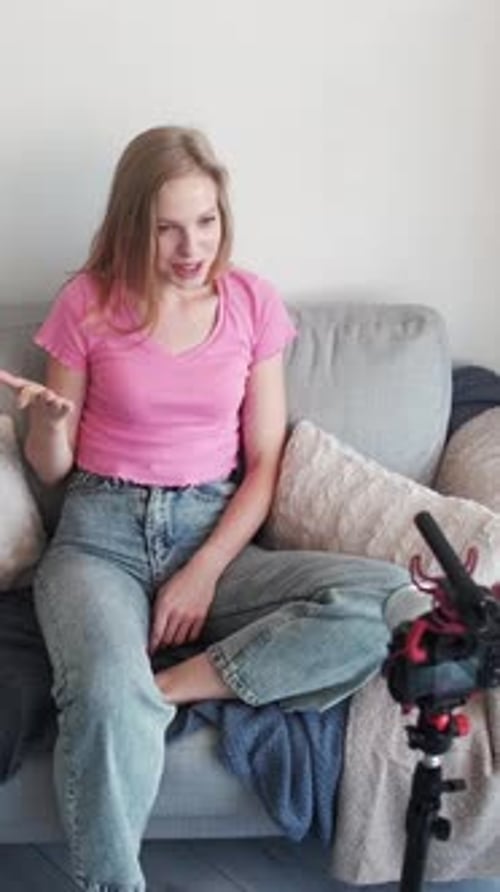 Vertical Vlog Filming Create Content Woman Home