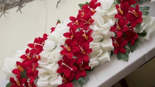 A detailed view showcasing the vibrant floral adornments for the decoration of the house.