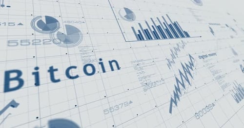 Bitcoin charts and graphs 3d diagram on paper