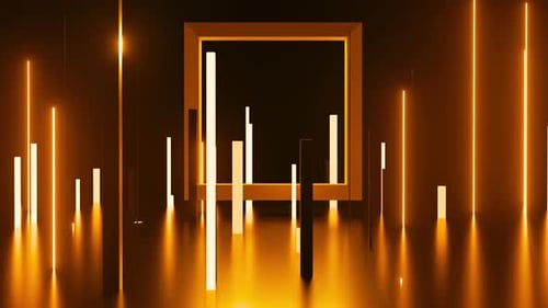 Abstract Neon Glowing Light Bars and Square Animation