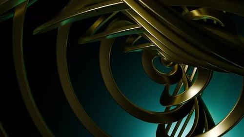 Abstract Gold Sphere Animation Through Fluid Tunnel