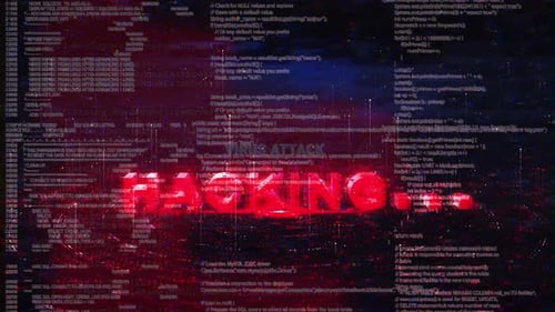 Futuristischer Bildschirm, Programmcode, Viren, Hacker-Interface, Bedrohungen, Code-Stream, Cyber-Angriff