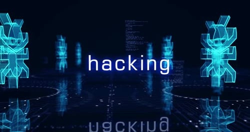 Symboles d'attaque numérique contre les vers de cybersécurité, concept cybernétique en boucle