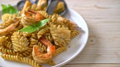 Delicious Seafood Pasta Dish Close Up
