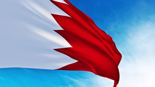 Bahrain National Flag Waving Seamlessly Against Blue Sky