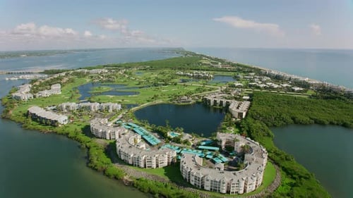 Florida beach and Atlantic Ocean aerial view from helicopter in stunning 8k