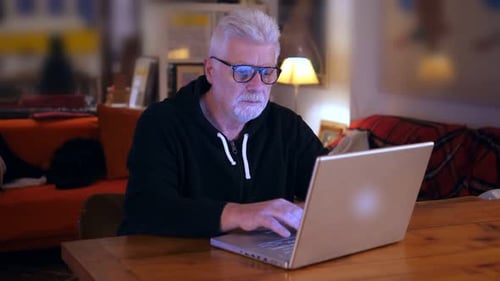 Man working online from home at cozy atmosphere. Concept of remote work