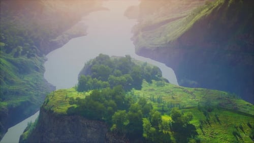 Scenic Countryside Landscape with Green Summer Mountain Valley and Forests