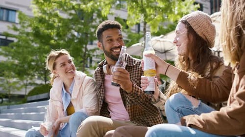 Reunion of Friends Outdoors in City Life After Covid-19 Vaccination and Back
