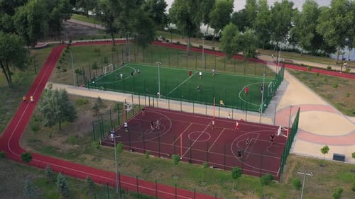 Sport Park with Courts for Soccer and Basketball and Running Track