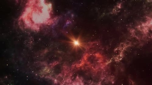 Nebula with deep red, pink, and magenta.