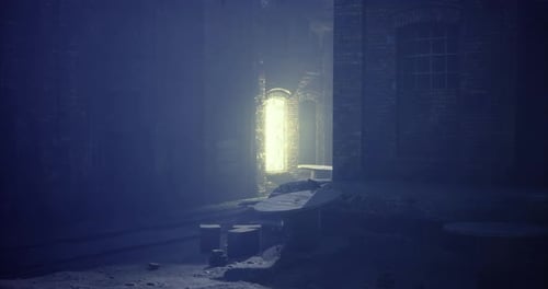 Mysterious Light Portal Reveal in Dark Urban Setting