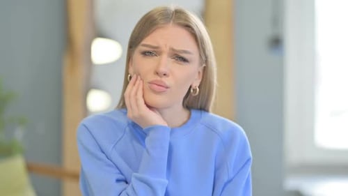 Sick Woman having Toothache Infection, Tooth Pain