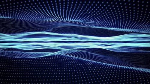 Futuristic technology background with field of blue digital waves with bright glow effect