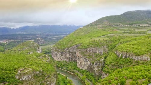 Aerial View Drone Flying Footage Beautiful Nature Trees Mountain Forest Hilly Island Located on