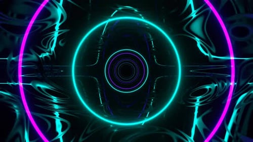 Purple And Turquoise Futuristic Abstract Tunnel With Flashing Neon Rings Background Vj Loop In 4K