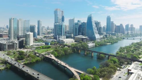 Financial and Residential Buildings Cityscape View on Sunny Summer Day Austin