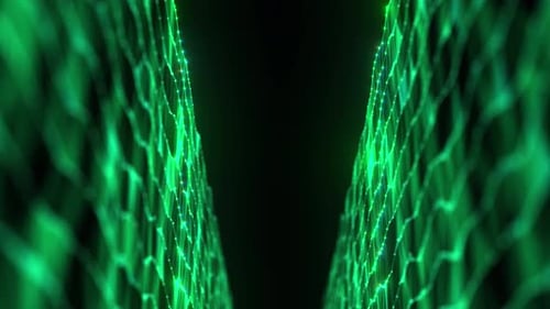 Cyber security network protection. Shield with keyhole icon on digital network green background.