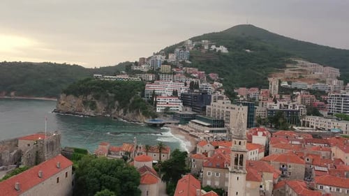 Old Medieval Town Stone Houses with Red Roofs and Church Bell Towers Budva is the Center of Tourism