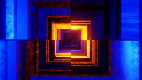 Blue and Orange Curving Endless Tunnel Background Loop Animation 4K