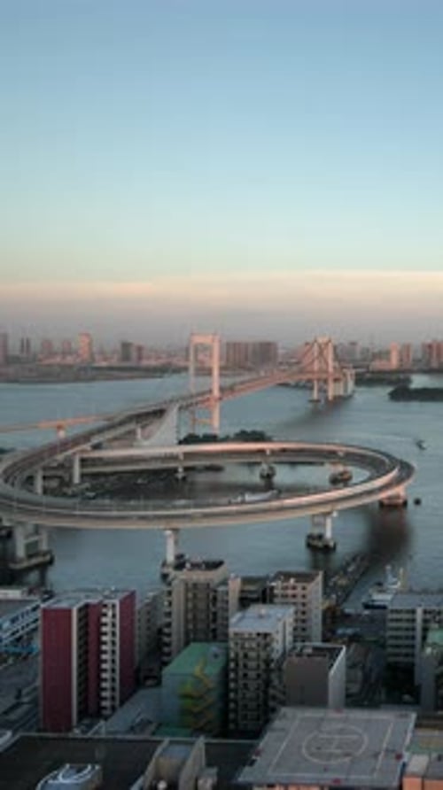Tokyo Japan City Rainbow Bridge Skyline Harbour Vertical