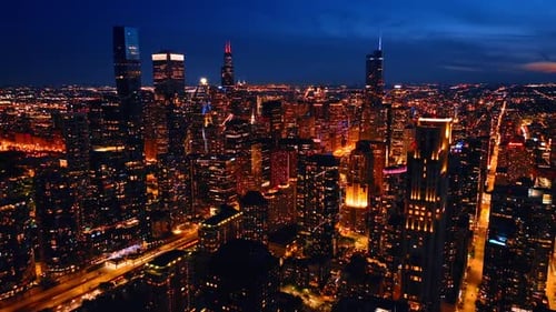 Chicago cityscape at night of the metropolis