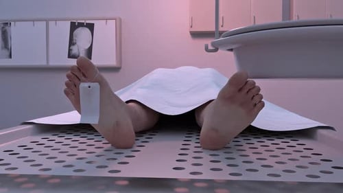 Forensic Morgue Scene with Deceased Body and Toe Tag