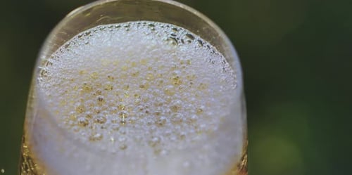 Bubbly Champagne Filling Glass, Close-Up