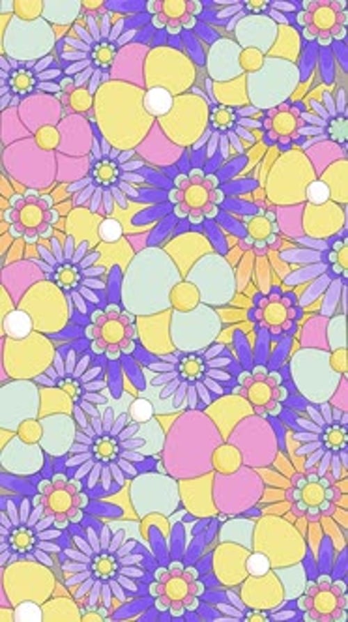 Vibrant floral pattern slowly rotating in Lo-Fi aesthetic vertical animation background