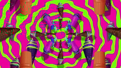 Vibrant Rotating Ice Cream Cones Kaleidoscopic Abstract Background Loop