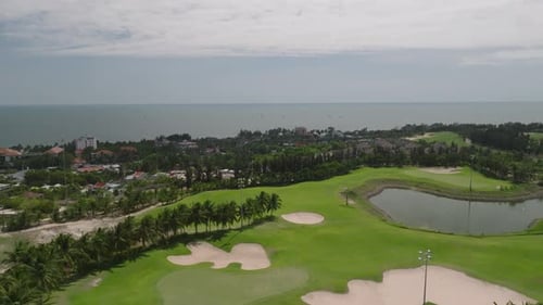 Tropical Golf Course Aerial View on Sunny Day