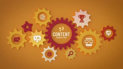 Animation en boucle en forme de roue dentée de marketing de contenu avec Icones