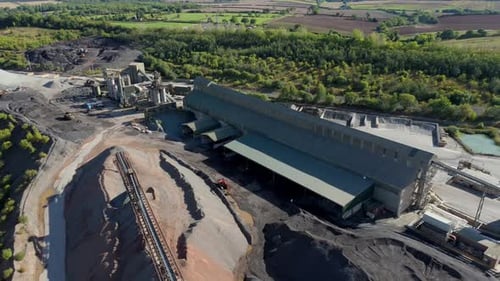 Aerial View of Industrial Quarry and Machinery