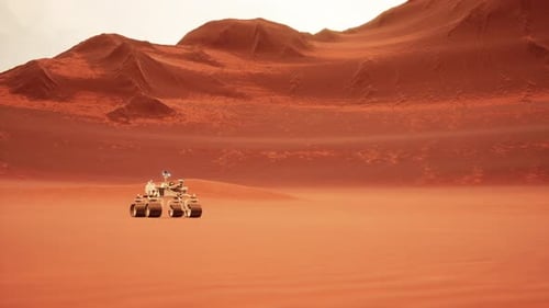 Space Exploration: Animated Mars Rover on Red Planet Surface