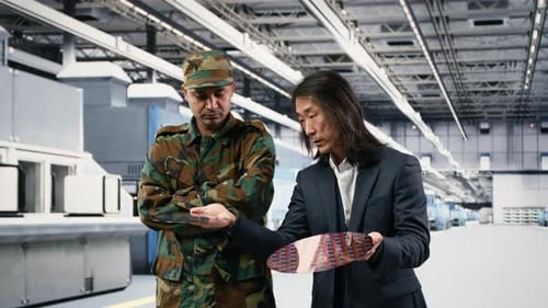 Engineers Inspecting Wafers in Factory