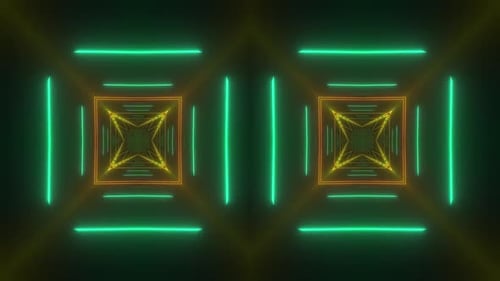 Dynamic neon tunnel with vibrant green and yellow light effects