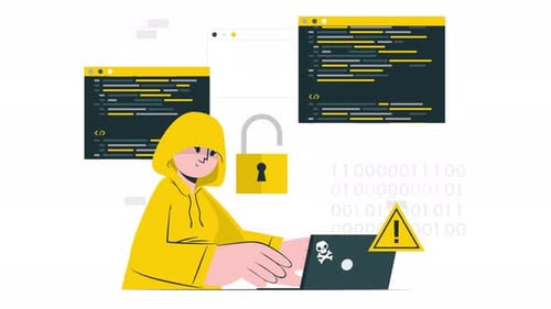 Hacker Unlocking Data Flat Design Cybersecurity Animation