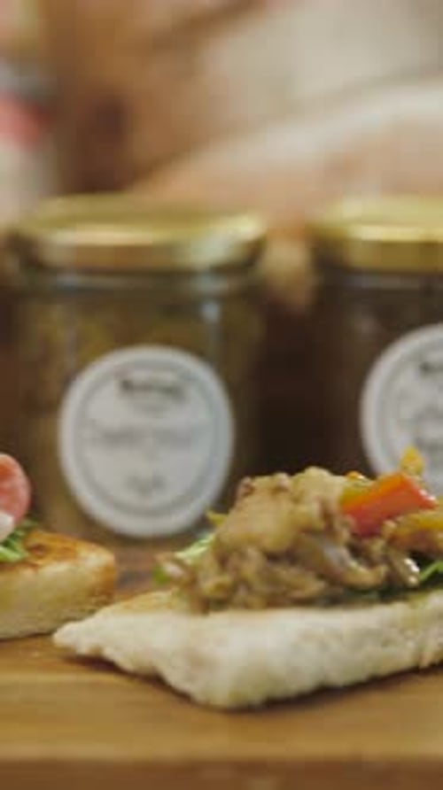 Toasted Bread Appetizers Topped with Savory Ingredients