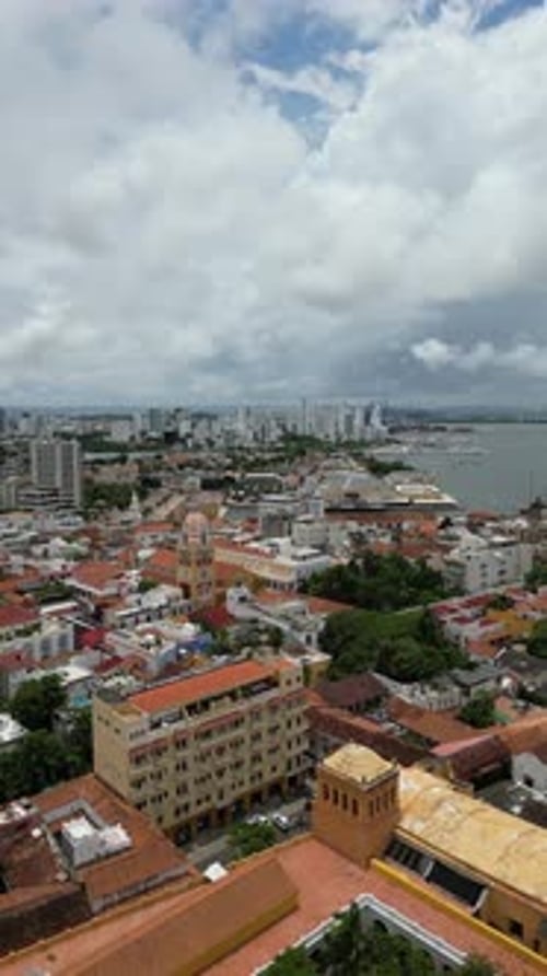Aerial video over the beautiful city of Cartagena Colombia