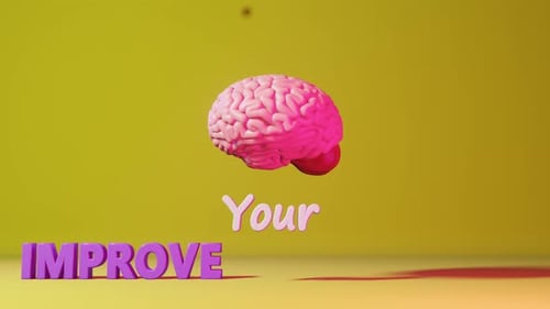 Mejora tu aprendizaje fluido de inglés en una lengua extranjera estudiando la letra del cerebro humano sobre fondo amarillo