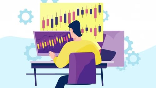 man analyzing and reviewing stock market charts, stockbroker analyzing the market 4k animation
