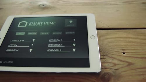 Smart Home App on Tablet Device on Wood