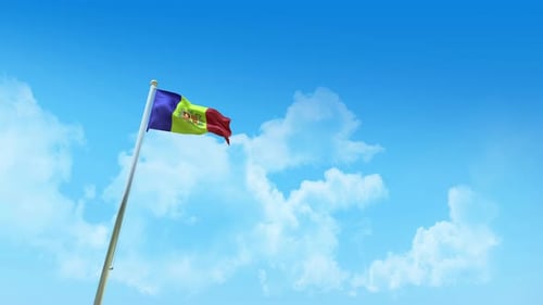 Andorra Flag Waving on Pole in Blue Sky