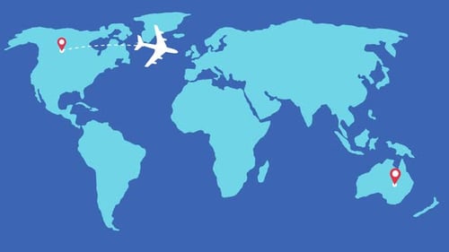 Animated Airplane Flying Over World Map Travel Route