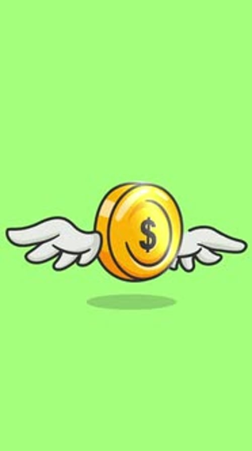Cartoon Coin Flying With Wings Vertical